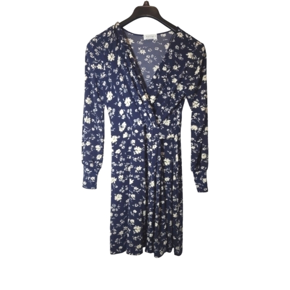 Kaileigh Annabel Knit Faux Wrap Dress Navy Size Medium - Picture 2 of 10